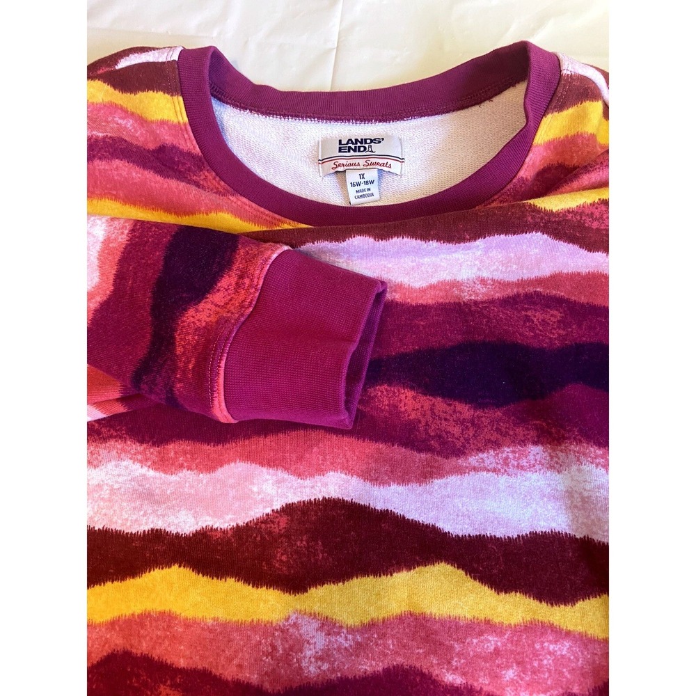 Lands End Serious Multicolor Striped Crewneck Sweatshirt Womens 1X 16W-18W